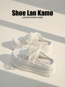 LANKAMO | รองเท้าแตะสวมแบบสวมสำหรับผู้หญิง รองเท้าแตะแบบสวมส้นหนาระบายอากาศได้ดี รองเท้าผ้าใบสีขาวแบบสวมสบายสำหรับฤดูร้อน