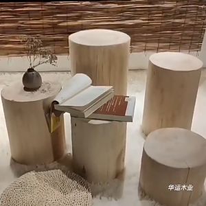 Nordic side table living room sofa small tea table wooden pier simple Vintage bedside log Pouf Stool creative solid wood