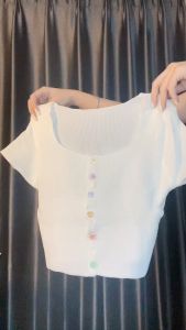 Gakki เสื้อสเวตเตอร์ถัก เสื้อครอปแขนสั้น เสื้อยืดแขนสั้นสเวตเตอร์ เสื้อไหมพรม สไตล์เกาหลี ผ้านิ่มใส่สบาย ฟรีไซส์ พร้อมส่ง 9323-1$