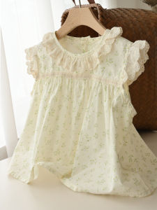 Pure Cotton Sleeveless Doll Shirt for Girls Summer Style Childrens Clothing Lantern Shorts Kids Fashion Sweet Style