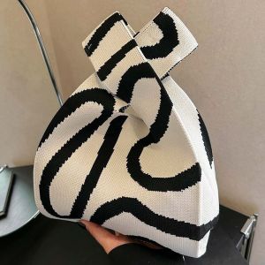 Knitted Handbag Womens Tote Bag Shoulder Bag Lunch Box Bag Commuter Artistic Style Hand-held Daily Use Bucket Bag