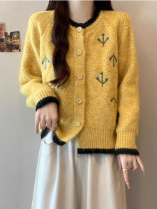 Áo Len Cardigan Dệt Kim Cổ Tròn Màu Sắc Ngọt Ngào Kiểu Hàn Quốc Cho Nữ Mùa Thu 2025 Áo Khoác Ngoài Họa Tiết Kim Cương Dày Dặn