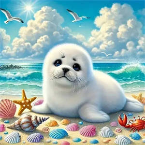 Huacan White Seal Diamond Painting 5D DIY Seagull Shells Wall Decor Full Square Round Diamond Mosaic Art Complete Kit