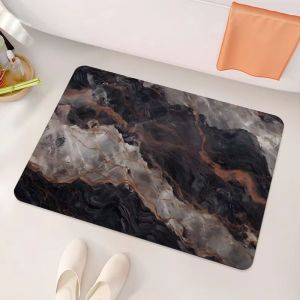 VIKAMA Modern Black Marble Bath Mat Diatomite Quick Dry Non Slip Bathroom Doormat Washable Stone Pattern Home Carpet