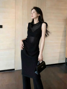 DANTING | Luxury Style Black Sleeveless Hollow-out Vest Set