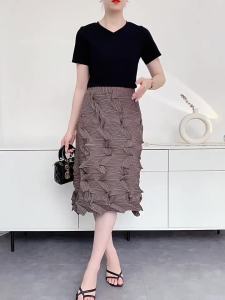 B- 1109# One Size (45-75kg) Handmade Diamond Pleated Summer Sanzhai Skirt Women