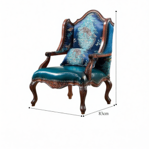 Leather High Back Armchair Wooden Frame