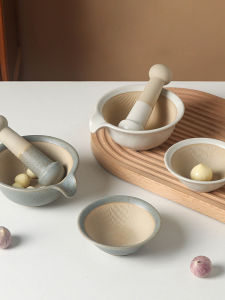 Retro Style Ceramic Garlic Smasher Manual Grinding Bowl Home Kitchen Storage Container Non-Electric Spice Grinding Tool