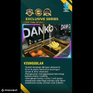 Kitchen Sink Stainless Piano Hitam Gold Bak Cuci Piring Wastafel 1 2 Lubang Modern Besar Komplit