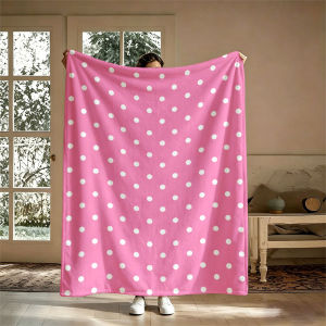 BILIBILI | Pink White Polka Dots Flannel Blanket Perfect for Sofa Office Bed Travel Sleep Read Relax Camping Four Season Use