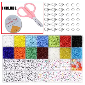 【Ready Stock】10000PCS Glass Seed Beads for Jewelry Bracelet Making Kit Tiny with Letter Beads and Elastic String DIY Art Craft Girls Gifts Creative DIY Handmade Beaded Toy with Accessory Set Children Creative Girl Jewelry MakingToy DIY Bracelet Making 