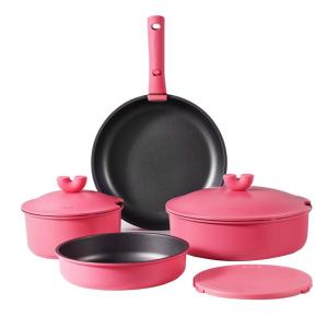 Carote Titanium Non-Stick Pan Set with Detachable Handle Flat Bottom Home Use Kitchen Utensils Set Pink Nordic Style