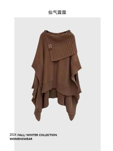 French Vintage Irregular Cloak Sweater Womens Autumn Winter Thickened Warm Lazy Knitted Top Sweet Style Loose Fit Knitwear