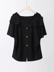 Design Sensation Womens Short Sleeve One Shoulder T-shirt Square Collar Slit Slimming Top Korean Style Commute Fashion