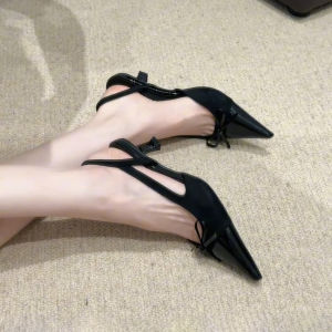 FANGXI | Genuine Leather Bow Knot Buckle French Style Pointed Toe Stiletto High Heels
