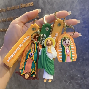 Jesus Virgin Mary Keychain Cartoon PVC Religious Keychain Christian Catholic Backpack Charm Pendant