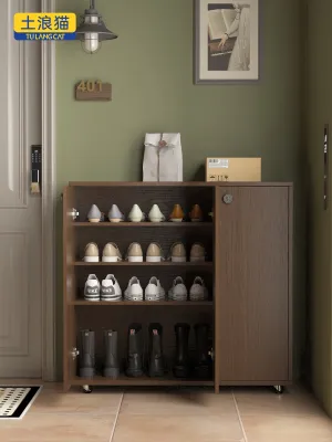 Walnut Color Lockable Shoe Cabinet Home Entrance Hall Wall Mounted Storage Cabinet New Model Organizer Cabinet against Wall