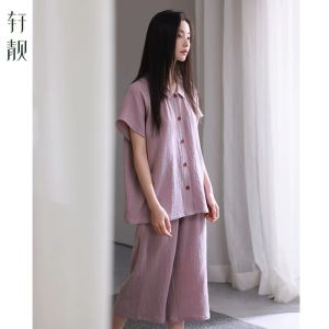 Soft Double-layered Cotton Woven Pajama Set for Summer