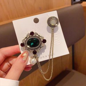 Retro Pearl Crystal Brooch Pin High End Suit Jacket Accessory Fashion Pendant Chain Chest Flower Pin Clothing Accessory