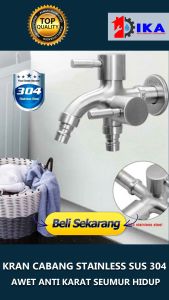 Kran Cabang SOLIGEN Stainless Steel Keran Air Shower Double Taman YG 1207 1208 1209 SUS 304 SUS304 Stainless steel asli anti karat korosi awet tahan lama pakai tahunan stop kran double 2 lubang mesin cuci tembok dinding shower mandi