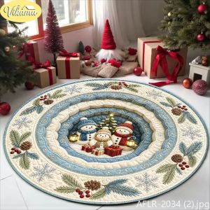 VIKAMA Christmas Round Rug Cute Reindeer Print Rug Soft Non-Slip Living Room Rug Festive Party Decorative Rug Home Decor