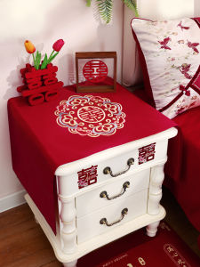 XIKUNLE | Wedding Bedside Cabinet Cover Decor Red