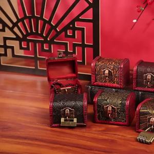 CHENJ Antique mini Gỗ kho báu ngực hộp lưu trữ đồ trang sức tổ chức hộp hộp quà tặng