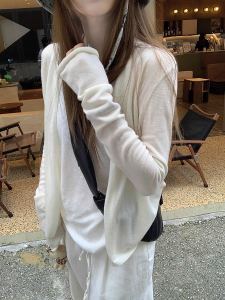 Spring Autumn 2025 Womens Knitted Light Long Sleeve Open Cardigan Korean Style Casual Chic Sun Protection Outerwear Top