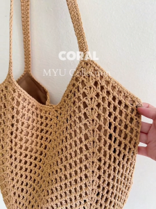 【Msia Stock】CORAL - Hollow Woven Bag Knitted Women Bag Korean Style Shoulder Bag Ladies Tote Bag Summer Crochet Beach Bag Simple Versatile Knitted Bag