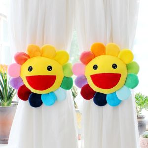 Cute Cartoon Sunflower Door Curtain Buckle Korean Style Fabric Ribbon Binding Childs Room Decorative Pair Country Style