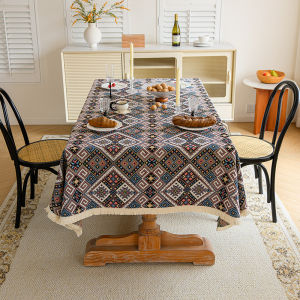 Rectangular TableclothBohemian Ethnic Style Table Cover Linen Fabric American Retro Jacquard Pattern for Dining Tablecloth