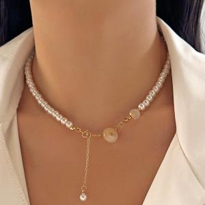 Gmai hợp thời trang ngọc trai khóa an toàn tua Mặt dây chuyền chuỗi vòng xương đòn cho thời trang nữ Phụ kiện trang sức quà tặng