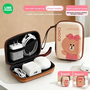 LINE FRIENDS Brown Cable Organizer Shockproof PU for Travel Beg LFB250