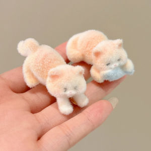 Cute Cartoon Flocking Cat Fish Eating Hair Clip Womens Side Duckbill Hair Clip Girl Heart Hair Accessories Korean Style