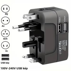 Bộ Chuyển Đổi Nguồn AC Đa Năng Với Cổng Sạc USB Kép Phích Cắm Du Lịch Ổ Cắm Điện Tương Thích EU-US Ổ Cắm Điện Gắn Tường