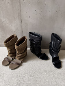 CAIZINI | Leather Peep Toe Sandal Ankle Boot