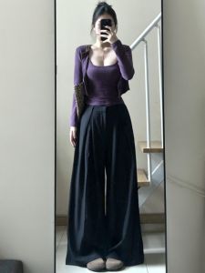 Quần Ống Rộng Dài Cạp Cao Cho Nữ Dáng Chữ a Thường Ngày Mùa Thu Phong Cách Hàn Quốc Quần Dài Thường Ngày Cho Nữ