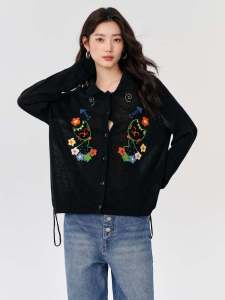 Basic House | Cartoon Embroidered Long Sleeve Knit Sweater