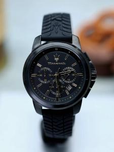 Maserati Successo Black Silicon Band Quartz Chronograph Watches R8871621011