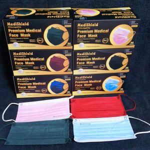 Medishield SAFE LIFE MEDICGOLD 4PLY Medical Mask BFE 98% Premium Medical Face Mask Extra Protections Disposable Mask Black/Blue