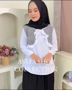 Atasan Wanita Terbaru Blouse crinkle Mix Katun Strip Bahan Adem Lembut