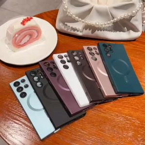 สีทึบหรูหรา แม่เหล็ก เคสโทรศัพท์ เปลือกนิ่ม S24 S23 S21 S20 S24Plus S23Plus S22Plus S21Plus S20Ultra Note10 Note10Plus Note20 Note20Ulrra S22Ultra S21Ultra S23Ultra S24Ultra S21FE S23FE ผิวมันวาว TPU