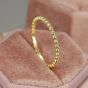 Huitan Minimalist Rings for Women Beads Band Design Exquisite Finger-rings Everyday Female Accessory Statement Jewelry Size 5-12
