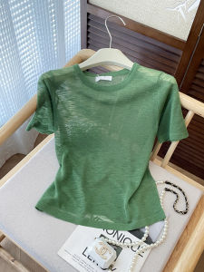 PAIBOLI | Ultra-Thin Breathable Round Neck Short Sleeve T-Shirt Korean Style Summer New Arrival Skin-Like Green Color Fashionable Top