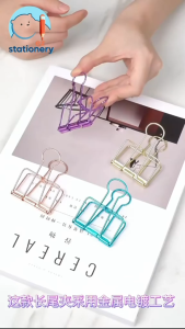 🇲🇾 Ready Stock Colorful Hollow Long Tail Paper Clip Metal Binder Clip Paper Clips Office Stationery Student Stationery