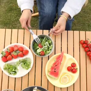 Bộ dao muỗng nĩa xếp gấp gọn có túi đựng cắm trại dã ngoại du lịch bộ đồ ăn tiên dụng