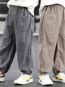 Summer 2023 Cotton and Linen Childrens Ankle Banded Pants Boys Pants Anti Mosquito Pants Boy Trousers Baby Casual Pants Loose