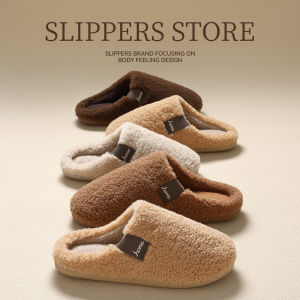Dép Bông Lông Cừu Mùa Thu Đông Mới Cho Nữ Ấm Áp Chống Trượt Ồn Ăng Gót Dày Cho Nam Dép Lê Trong Nhà Đế Bằng Đế Cao Su