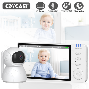 5.0 Baby Monitor with Pan Tilt Camera 4X Zoom 2-way Audio No WiFi Night Vision VOX Temperature 8 Lullaby Babysitter Video Cam