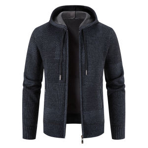Mens Winter Thickened Cardigan Faux Fur Mink Sweater Cold Blouse Male Overcoat Hooded Plus Velvet Parkas Zip Outwear